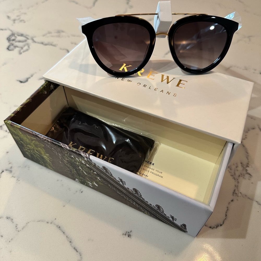 NEW IN BOX | KREWE CLIO NYLON women's sunglasses in color Black + Shadow 24K